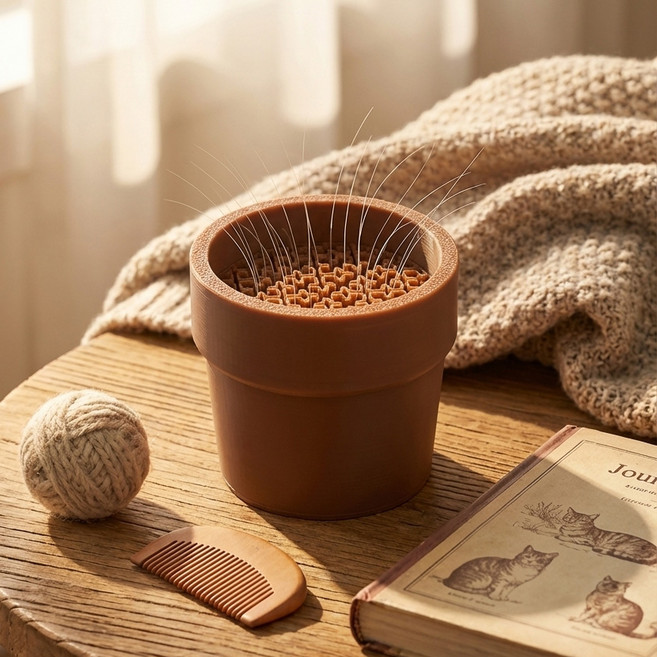 굿즈핸즈 고양이 수염 털 화분 보관함 수염통 모으기 메모리얼, 1개, 갈색