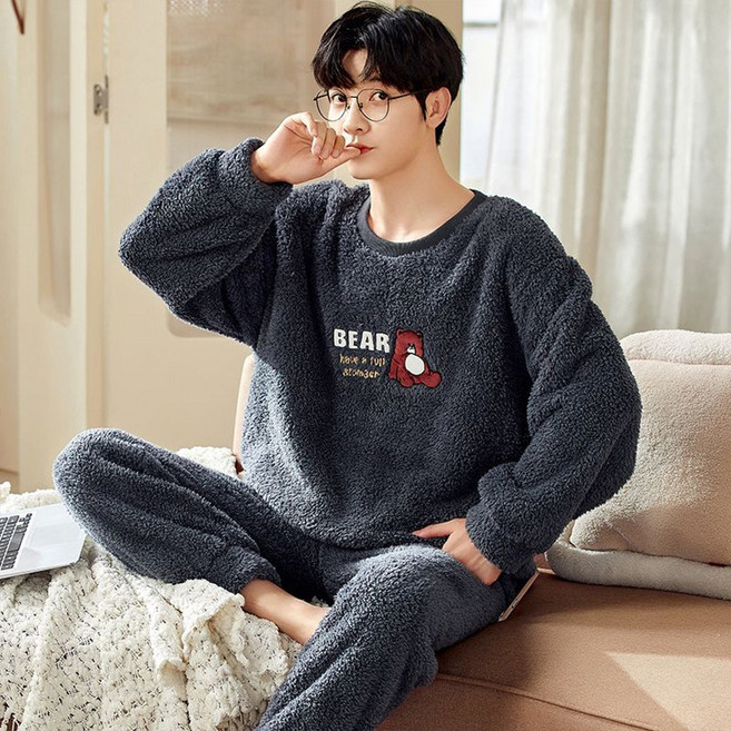 BAJAOEY(바자오이) 극세사 따뜻한 남성 겨울 파자마 세트
