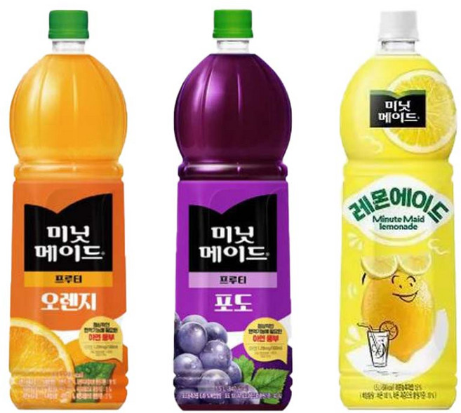 [드링킹] 미닛메이드 3종 혼합세트 오렌지+포도+레몬에이드 1.5L, 3개
