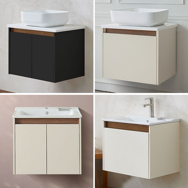 히든바스 벽걸이 하부장 세면대 630mm 탑볼형 욕실 수납장, 1개, 바디-크림 안감-내추럴