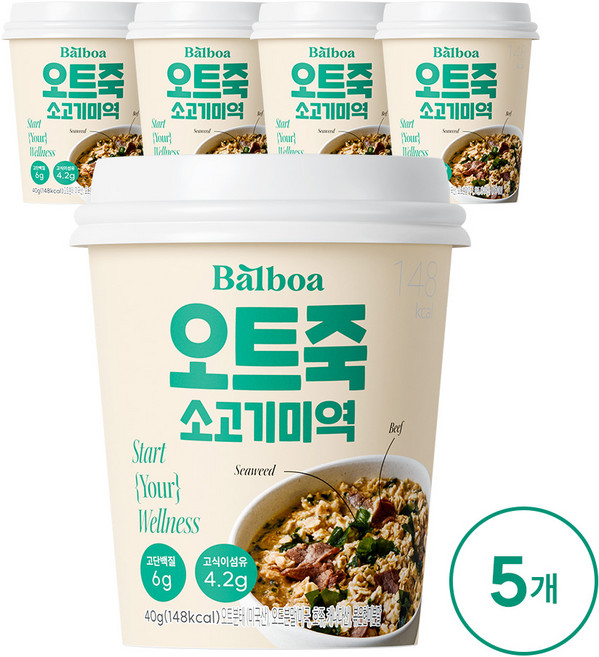 발보아 저당 고식이섬유 오트밀 죽 소고기미역, 5개, 40g