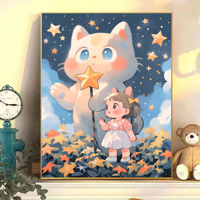 코지하루 DIY 명화그리기 유화 그림 그리기 아크릴화, 고양이와 딸A 30x40 (A879), 1개