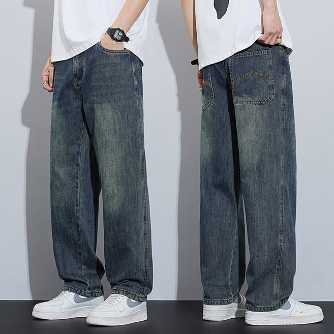 wassup 남자 워싱 청바지 와이드 통바지 청바지 빅싸이즈
