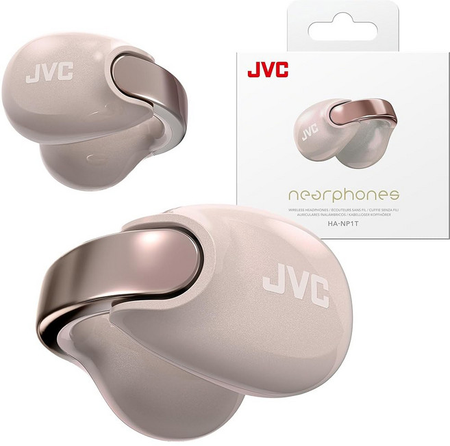 JVC Nearphones 펄 에디션 - 반짝이는 아치가 있는 이어커프 트루 와이어리스 이어버드 편안한 핏 멀티포인트 연결 블루투스 5.3 24시간 배터리 수명 - HA, Open-Ear, 샌드 피치