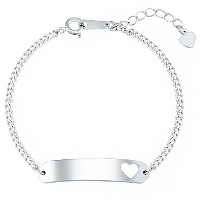 실버925 미아방지 팔찌 양면무료각인 실버바 하트바 모양, 실버, 1개