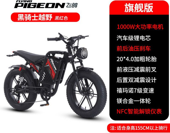 오프피전 전기자전거 자토바이 출퇴근용 배달용 2인승 48V 750w 1000w, 20인치, 1000W 레드블랙