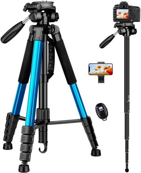 소니 DSLR 빅티브 72인치 카메라 삼각대 휴대폰용 톨 헤비 듀티 삼각대 스탠드 프로페셔널 알루미늄 모노포드 캐논 니콘 카메라와 호환 - 블루, 72 INCH, Blue