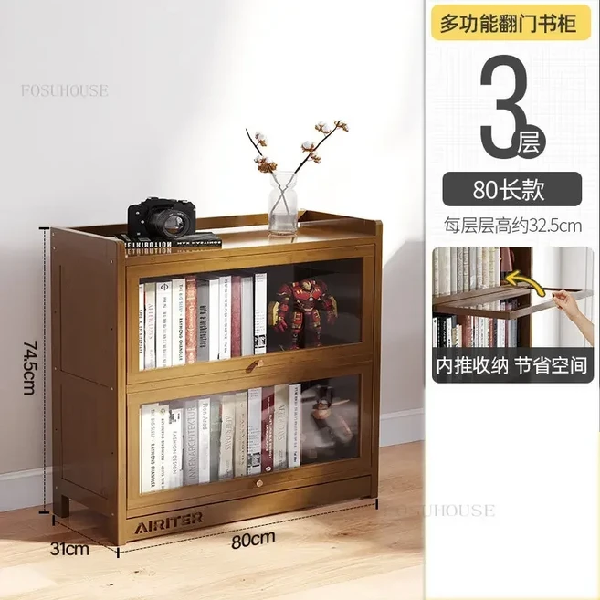 바닥형 어린이 책장 심플한 책꽂이 가정용 거실 벽 수납장 모던한 대나무 수납 선반 Zn Z, 13 80cm-3 layer