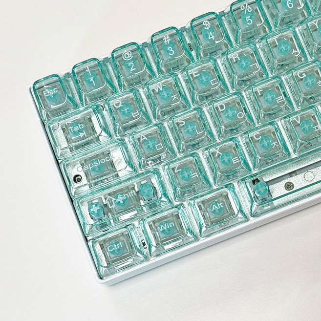 투명키캡 투명 컬러 아이스민트 한글각인 LED 투과 OEM 프로파일 기계식키보드 키캡, 제조사축, 한글키캡, 투명 아이스민트