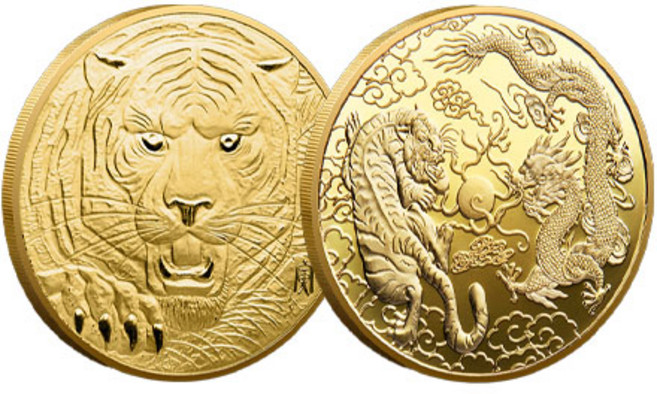수호 재물 금전운 십이지신 호랑이 용 골드 금 코인 동전 E216