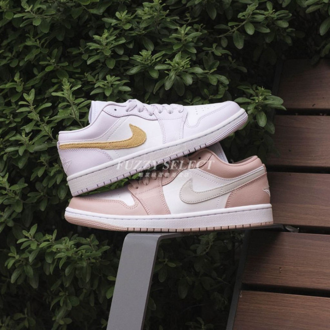 FUZZY W Air Jordan 1 Low 紫黃 DC0774-501 柔霧粉 粉灰 DC0774-120, 1個, 粉灰,發售女鞋男生穿建議大半號至一號因人而異