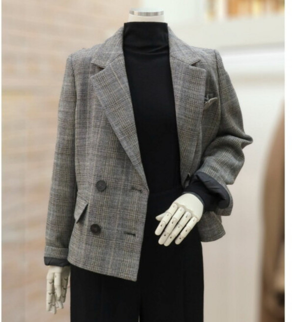 [JJ지고트]울 체크 더블 브레스트 재킷 GNBA0JKR7_ 2858386