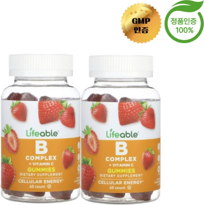 1+1 라이퍼블 비타민B 복합체 + C 천연 딸기 맛 구미젤리 60개, 2개, 60정 - 쿠팡
