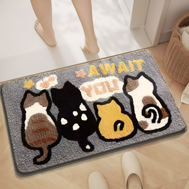 흡수력 좋은 빨아쓰는 귀여운 고양이 발매트 5종, 1개, 04. 집사언제오냥