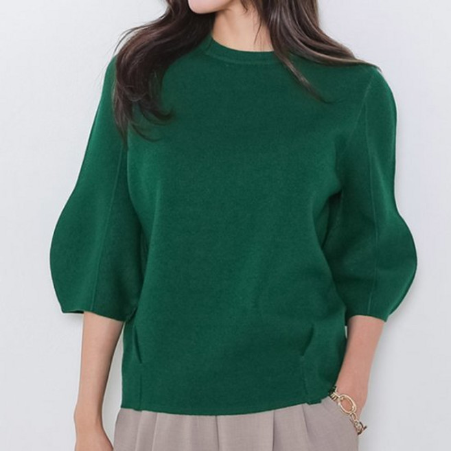 레드색상추천]로즈 소프트 퍼프소매 니트