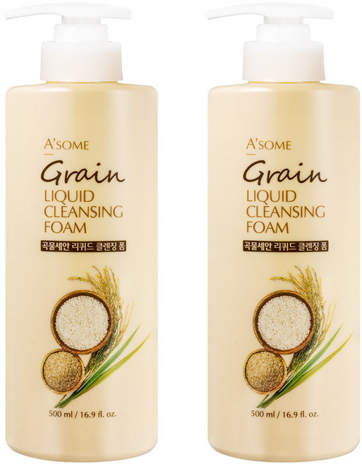 ASOME 대용량 펌핑형 곡물세안 딥클린 클렌징 폼, 2개, 500ml
