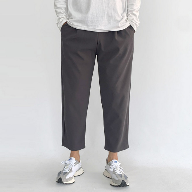 남자 세미와이드 9부 밴딩팬츠 슬랙스 가을 스판 편한 고무줄바지 사선지합포