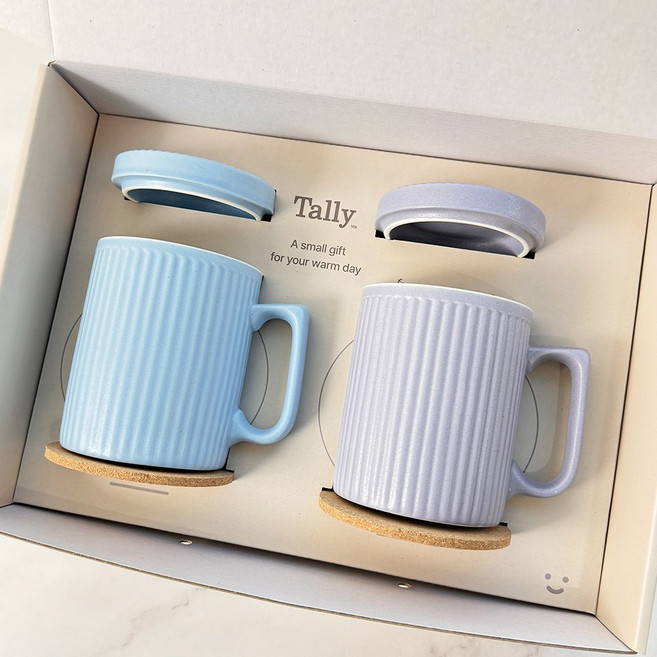 국산 레트로 머그컵 2종 세트 집들이선물, 1개, 블루 퍼플 세트(컵받침 포함)