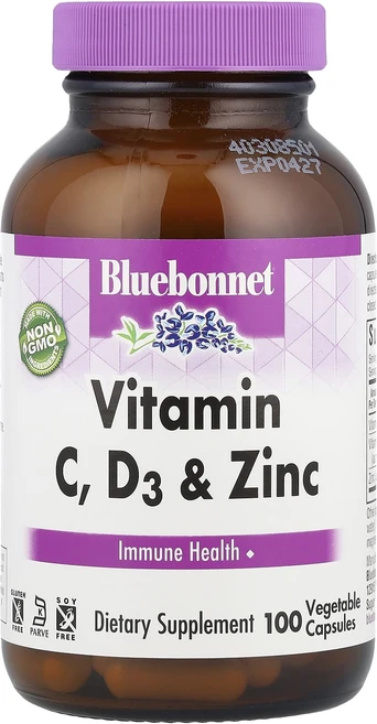 블루본넷뉴트리션 비타민C D3 앤드 아연 베지캡슐 100정, 1개, 100 Vegetable Capsules - 쿠팡