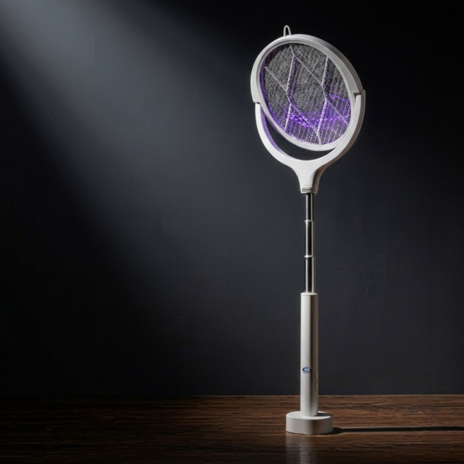 길어지는 회전 모기채 3단 연장 보호 충전식 전기 LED, 우유니화이트