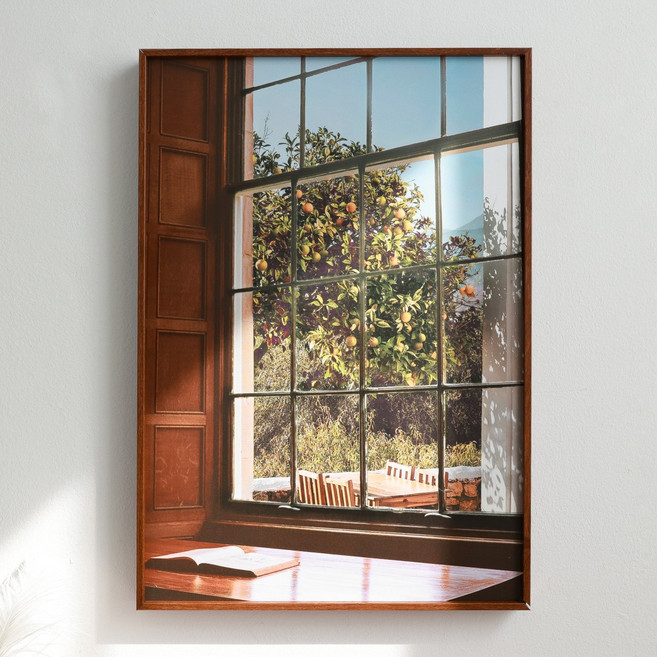 케이트가든 감성 인테리어 풍경사진 포스터 (액자포함), 창밖의오렌지트리+다크브라운프레임