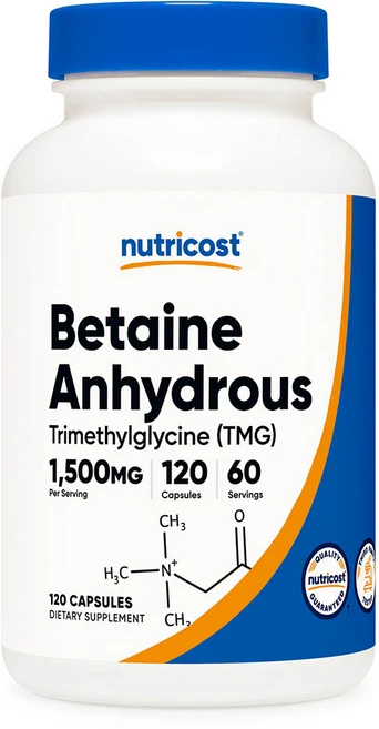 뉴트리코스트 무수 베타인 안하이드로스 TMG 1500mg 120캡슐 1병, 1개, 120정 - 쿠팡