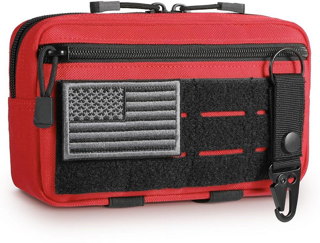 FRTKK Tactical Molle 관리자 파우치 유틸리티 레이저 컷 EDC 공구 백 수평 모듈식 미국 국기 패치 및 키체인 포함 탠 105016, Red A, 1개, 레드 a