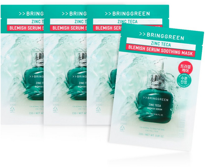 브링그린 징크테카 트러블 세럼 수딩 마스크 3+1 기획, 4개입, 1개