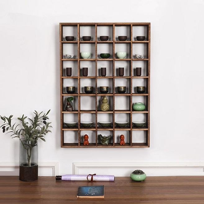 엔틱 원목 빈티지 장식장 미니 대형 식기장 그릇장 컵장, 1개, 대형 25칸 벽걸이형 71.6x71.6x10