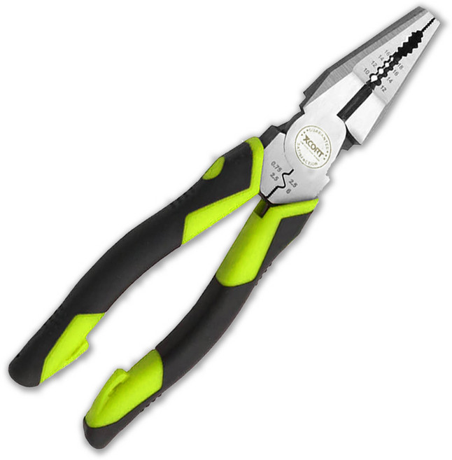 엑스코트 3in1 멀티 다용도 펜치 8인치 101-2210 뺀치 와이어스트리퍼 전선압착 절단 커팅, 1개