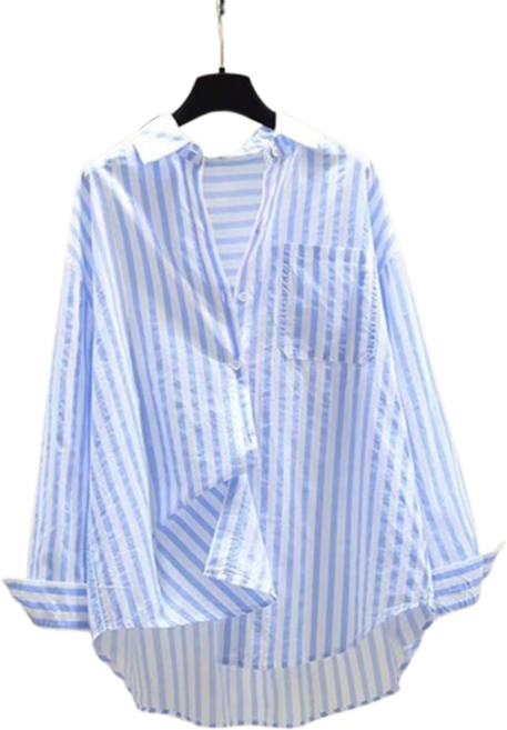 여성 봄 여름 긴팔 셔츠 캐주얼 세로 줄무늬 루즈핏 셔츠 여자 외출용 상의
