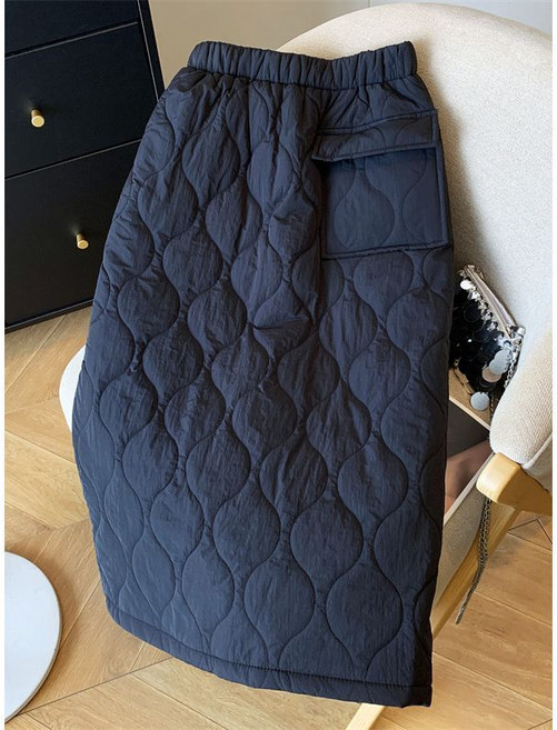 여성 겨울 두툼 퀼팅 패딩 스커트 여자 앞포켓 트임 미디 롱 패딩 스커트 치마