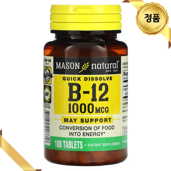 메이슨내추럴 퀵 디졸브 비타민 B-12 1000mcg 100정, 1개 - 쿠팡