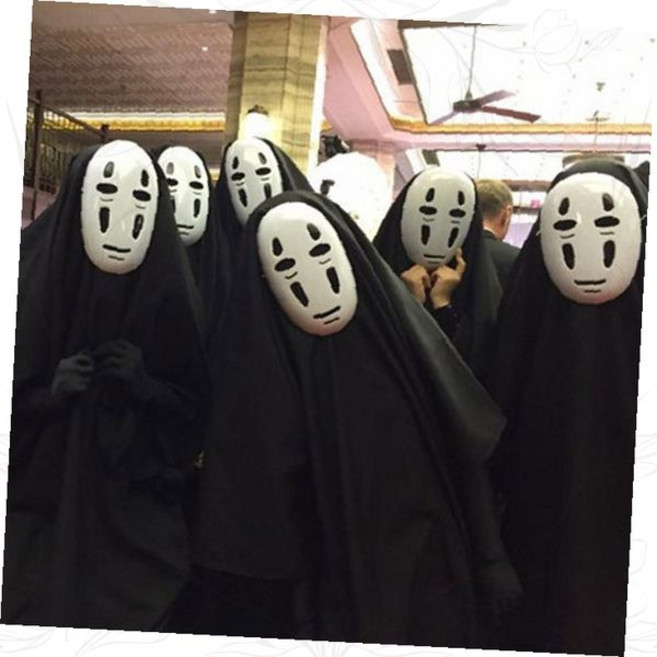 가오나시 의상 할로윈 파티 검은 망토 흰색 가면 캐릭터 변장 복장