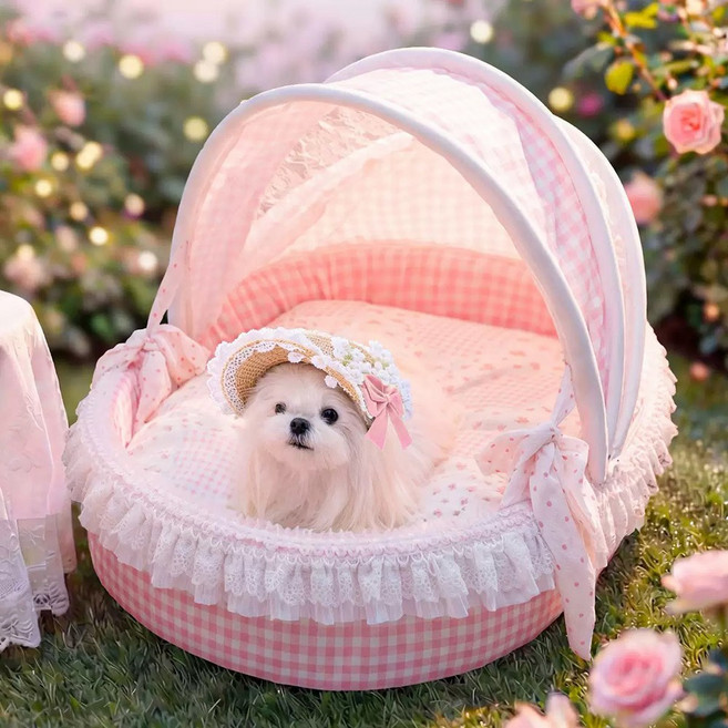 헬로미펫 고양이집 예쁜 레이스 강아지집 공주풍 고양이 침대 숨숨집 하우스, 1개, 핑크