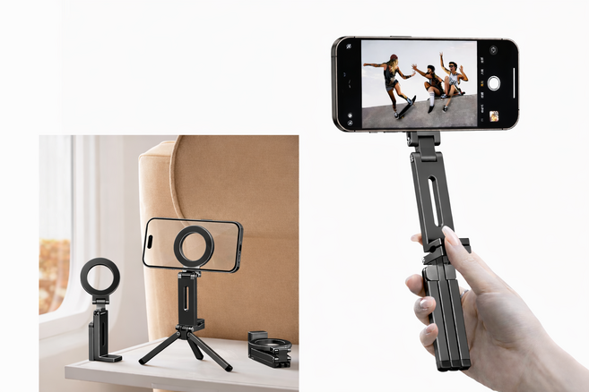 ABS 磁吸旅行手機支架 自拍三腳架 手持模式, 灰色, 1個, ABSB01