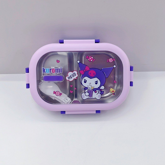 산리오 스텐 도시락 귀여운 런치박스 캐릭터 선물 2단 도시락, 1개, 퍼플