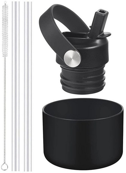RRegeny Hydro Flask 표준 입구용 빨대 뚜껑 빨대가 있는 하이드로플라스크 입구 54.9 (21 24 온스) 스포츠 플렉스 캡 물병 액세서리 교체용 뚜껑 상단., 블랙 보호 케이스