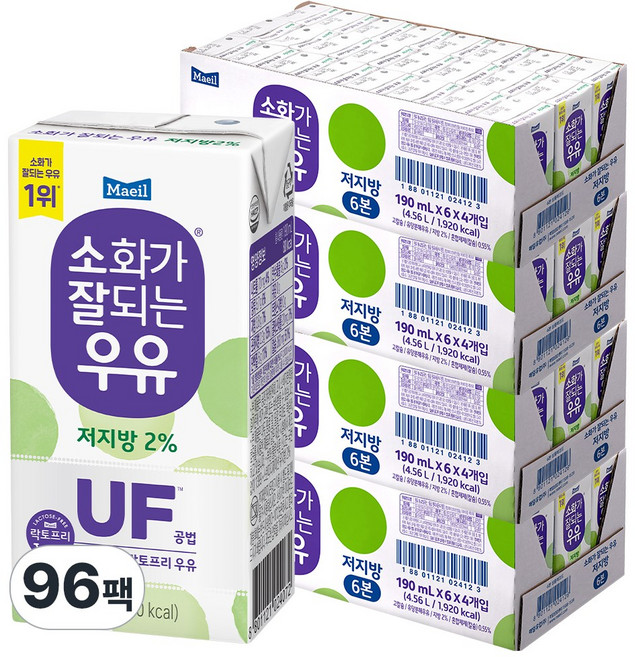 매일유업 소화가 잘되는 우유 저지방, 190ml, 96개