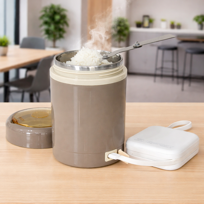 런치버스 전기 보온도시락 직장인 가열 도시락통, 1개, 브라운