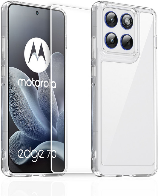 모토로라 엣지 70 올인원 투명 범퍼 케이스 + 액정강화 방탄유리 필름