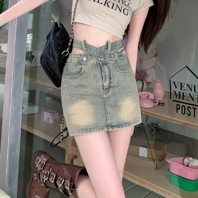 lofei 여성 여름 하이웨스트 카고 데님 미니스커트