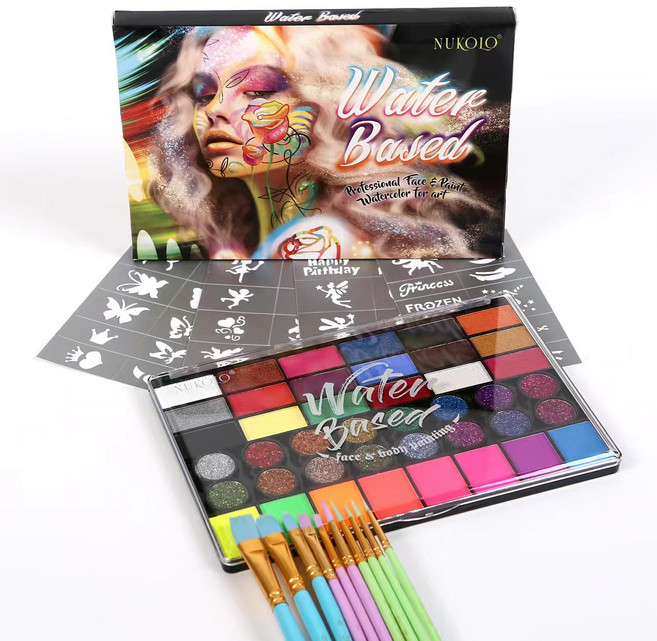 할로윈 메이크업 페이스페인팅 바디페인팅 분장 42컬러 고체 수채화물감키트 18개페이스 페인팅+16개 플래시 젤라틴 +8개 UV형광