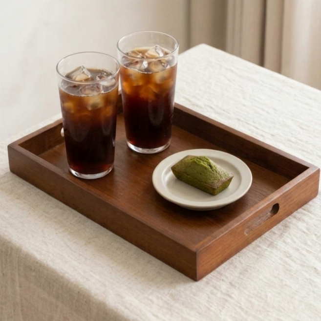 울창울창 카페 쟁반 손잡이 우드 트레이, 1개, 브라운