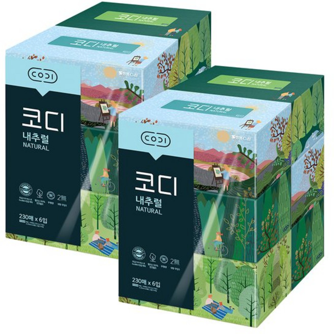 브랜드관 내추럴 미용티슈 230매6입 2팩 코디, 6개입, 2개
