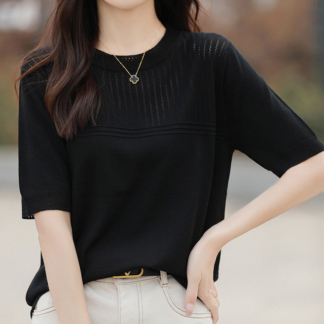 데일로엔 여성 여름 얇은 니트 반팔티