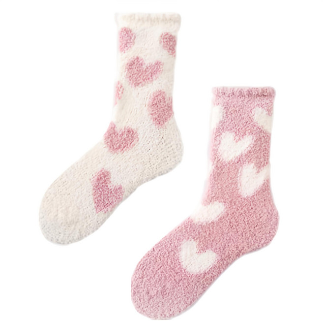 이츠굿텐 여성용 극세사 하트 수면 양말 2족 세트