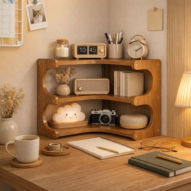 우노마스 거실 침실 공부방 사무실 벽 코너 원목 인테리어 선반 장식장 수납장, 3단, 브라운