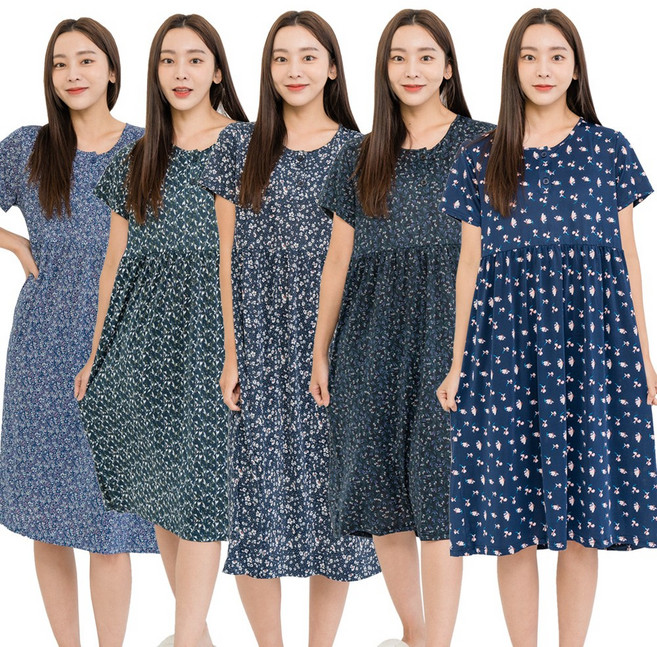 이라인 큐티꽃 패턴 여름 여성 냉장고 쿨 원피스