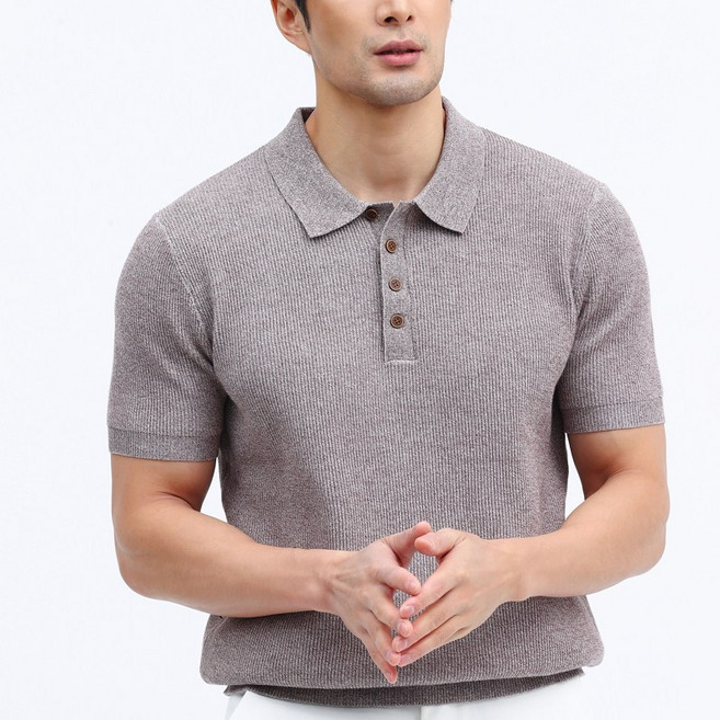 글리멜로 여름 남자 골지 카라 니트 반팔 티셔츠